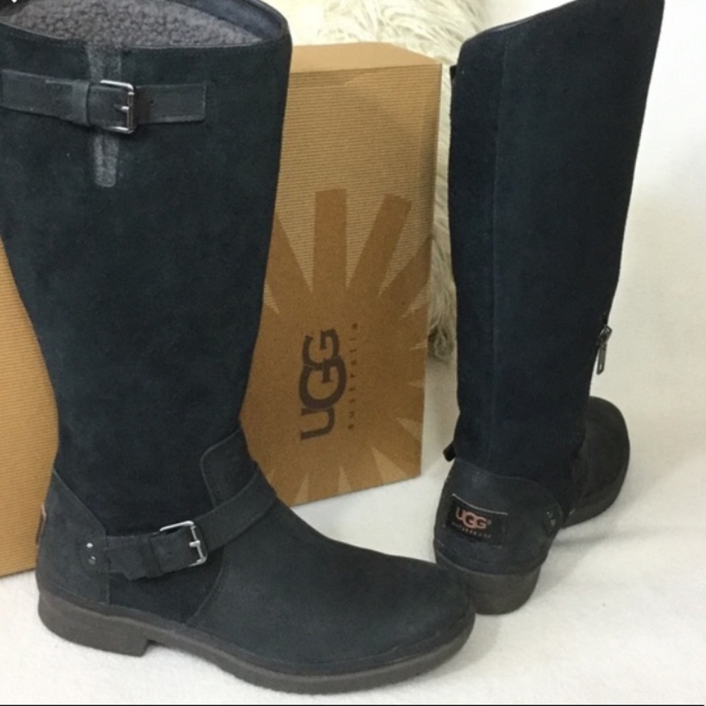 UGG Tall Black Leather Waterproof Boots